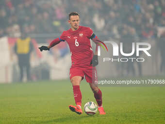 Nemanja Maksimovic of Serbia  controls the ball during the Nations League Round 6 match between Serbia qnd Denmark at Dubocica Stadium, Lesk...