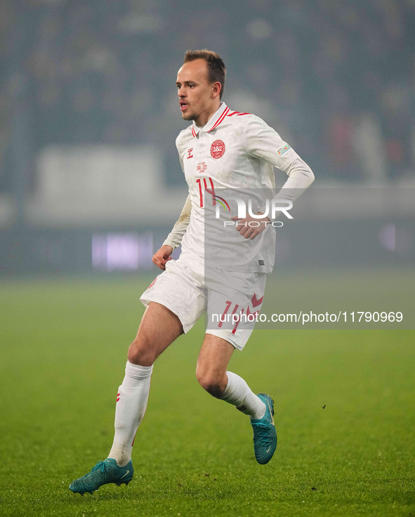 Mikkel Damsgaard of Denmark  looks on during the Nations League Round 6 match between Serbia qnd Denmark at Dubocica Stadium, Leskovac, Serb...