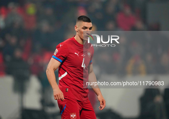 Nikola Milenkovic of Serbia  looks on during the Nations League Round 6 match between Serbia qnd Denmark at Dubocica Stadium, Leskovac, Serb...