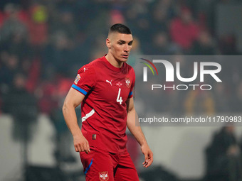 Nikola Milenkovic of Serbia  looks on during the Nations League Round 6 match between Serbia qnd Denmark at Dubocica Stadium, Leskovac, Serb...