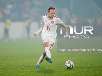 Mikkel Damsgaard of Denmark  controls the ball during the Nations League Round 6 match between Serbia qnd Denmark at Dubocica Stadium, Lesko...