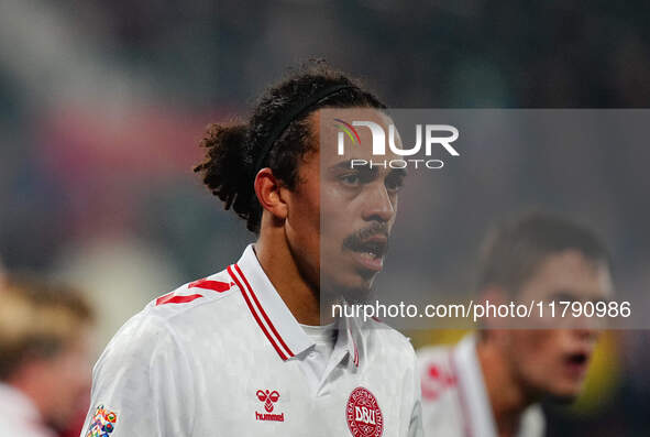 Yussuf Poulsen of Denmark  looks on during the Nations League Round 6 match between Serbia qnd Denmark at Dubocica Stadium, Leskovac, Serbia...