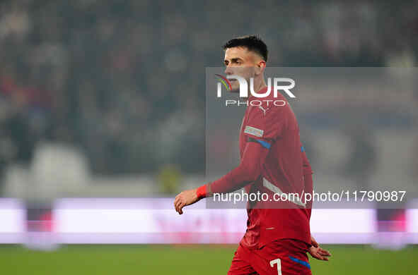 Aleksa Terzic of Serbia  looks on during the Nations League Round 6 match between Serbia qnd Denmark at Dubocica Stadium, Leskovac, Serbia o...