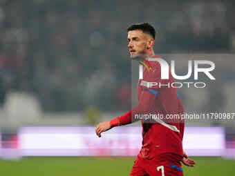 Aleksa Terzic of Serbia  looks on during the Nations League Round 6 match between Serbia qnd Denmark at Dubocica Stadium, Leskovac, Serbia o...