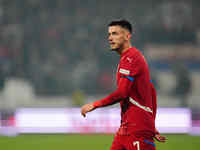 Aleksa Terzic of Serbia  looks on during the Nations League Round 6 match between Serbia qnd Denmark at Dubocica Stadium, Leskovac, Serbia o...