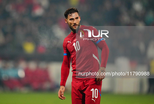 Nemanja Gudelj of Serbia  looks on during the Nations League Round 6 match between Serbia qnd Denmark at Dubocica Stadium, Leskovac, Serbia...