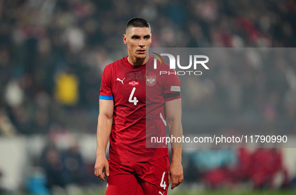 Nikola Milenkovic of Serbia  looks on during the Nations League Round 6 match between Serbia qnd Denmark at Dubocica Stadium, Leskovac, Serb...