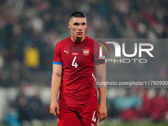 Nikola Milenkovic of Serbia  looks on during the Nations League Round 6 match between Serbia qnd Denmark at Dubocica Stadium, Leskovac, Serb...