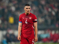 Nikola Milenkovic of Serbia  looks on during the Nations League Round 6 match between Serbia qnd Denmark at Dubocica Stadium, Leskovac, Serb...