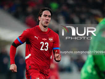 Dusan Vlahovic of Serbia  looks on during the Nations League Round 6 match between Serbia qnd Denmark at Dubocica Stadium, Leskovac, Serbia...