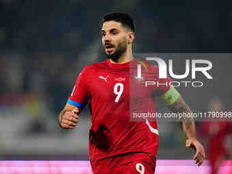 Aleksandar Mitrovic of Serbia  looks on during the Nations League Round 6 match between Serbia qnd Denmark at Dubocica Stadium, Leskovac, Se...