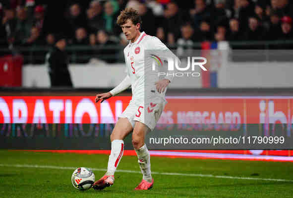 Mads Roerslev of Denmark  controls the ball during the Nations League Round 6 match between Serbia qnd Denmark at Dubocica Stadium, Leskovac...