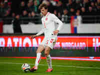 Mads Roerslev of Denmark  controls the ball during the Nations League Round 6 match between Serbia qnd Denmark at Dubocica Stadium, Leskovac...