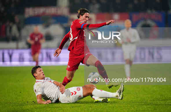 Dusan Vlahovic of Serbia  controls the ball during the Nations League Round 6 match between Serbia qnd Denmark at Dubocica Stadium, Leskovac...