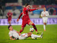 Dusan Vlahovic of Serbia  controls the ball during the Nations League Round 6 match between Serbia qnd Denmark at Dubocica Stadium, Leskovac...