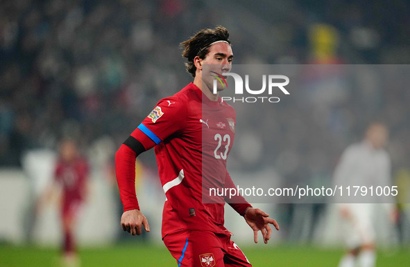 Dusan Vlahovic of Serbia  looks on during the Nations League Round 6 match between Serbia qnd Denmark at Dubocica Stadium, Leskovac, Serbia...