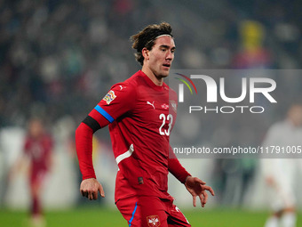 Dusan Vlahovic of Serbia  looks on during the Nations League Round 6 match between Serbia qnd Denmark at Dubocica Stadium, Leskovac, Serbia...