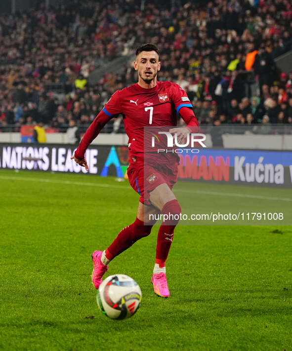 Aleksa Terzic of Serbia  looks on during the Nations League Round 6 match between Serbia qnd Denmark at Dubocica Stadium, Leskovac, Serbia o...