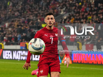 Aleksa Terzic of Serbia  looks on during the Nations League Round 6 match between Serbia qnd Denmark at Dubocica Stadium, Leskovac, Serbia o...