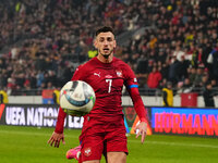 Aleksa Terzic of Serbia  looks on during the Nations League Round 6 match between Serbia qnd Denmark at Dubocica Stadium, Leskovac, Serbia o...