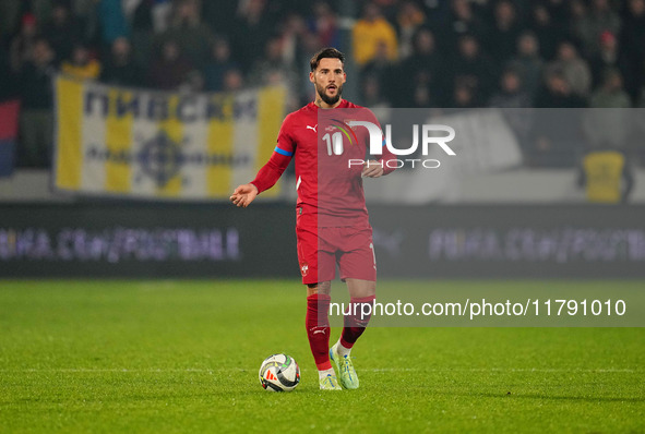 Nemanja Gudelj of Serbia  controls the ball during the Nations League Round 6 match between Serbia qnd Denmark at Dubocica Stadium, Leskovac...