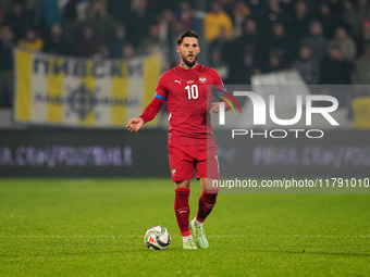 Nemanja Gudelj of Serbia  controls the ball during the Nations League Round 6 match between Serbia qnd Denmark at Dubocica Stadium, Leskovac...