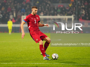 Strahinja Pavlovic of Serbia  controls the ball during the Nations League Round 6 match between Serbia qnd Denmark at Dubocica Stadium, Lesk...