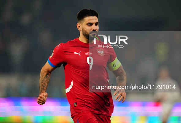 Aleksandar Mitrovic of Serbia  looks on during the Nations League Round 6 match between Serbia qnd Denmark at Dubocica Stadium, Leskovac, Se...