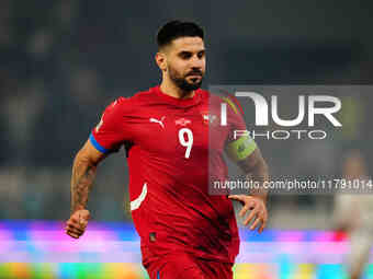 Aleksandar Mitrovic of Serbia  looks on during the Nations League Round 6 match between Serbia qnd Denmark at Dubocica Stadium, Leskovac, Se...