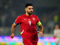 Aleksandar Mitrovic of Serbia  looks on during the Nations League Round 6 match between Serbia qnd Denmark at Dubocica Stadium, Leskovac, Se...