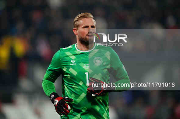 Kasper Schmeichel of Denmark  looks on during the Nations League Round 6 match between Serbia qnd Denmark at Dubocica Stadium, Leskovac, Ser...