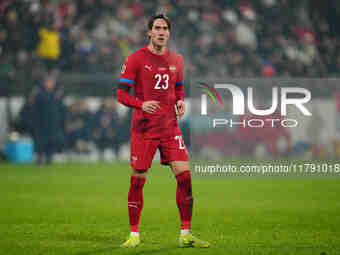 Dusan Vlahovic of Serbia  looks on during the Nations League Round 6 match between Serbia qnd Denmark at Dubocica Stadium, Leskovac, Serbia...