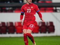 Dusan Vlahovic of Serbia  controls the ball during the Nations League Round 6 match between Serbia qnd Denmark at Dubocica Stadium, Leskovac...