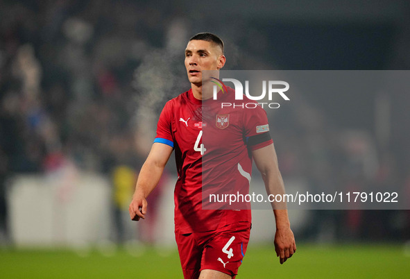 Nikola Milenkovic of Serbia  looks on during the Nations League Round 6 match between Serbia qnd Denmark at Dubocica Stadium, Leskovac, Serb...