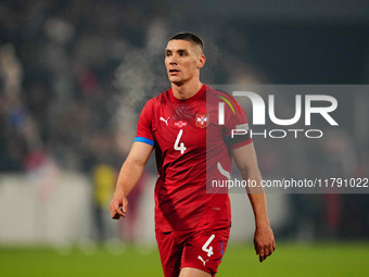 Nikola Milenkovic of Serbia  looks on during the Nations League Round 6 match between Serbia qnd Denmark at Dubocica Stadium, Leskovac, Serb...