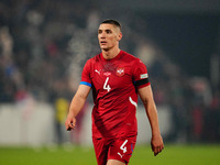 Nikola Milenkovic of Serbia  looks on during the Nations League Round 6 match between Serbia qnd Denmark at Dubocica Stadium, Leskovac, Serb...