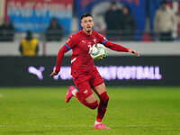 Aleksa Terzic of Serbia  controls the ball during the Nations League Round 6 match between Serbia qnd Denmark at Dubocica Stadium, Leskovac,...