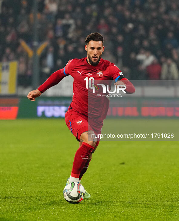 Nemanja Gudelj of Serbia  controls the ball during the Nations League Round 6 match between Serbia qnd Denmark at Dubocica Stadium, Leskovac...