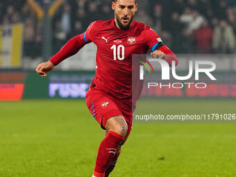 Nemanja Gudelj of Serbia  controls the ball during the Nations League Round 6 match between Serbia qnd Denmark at Dubocica Stadium, Leskovac...