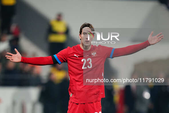 Dusan Vlahovic of Serbia  looks on during the Nations League Round 6 match between Serbia qnd Denmark at Dubocica Stadium, Leskovac, Serbia...