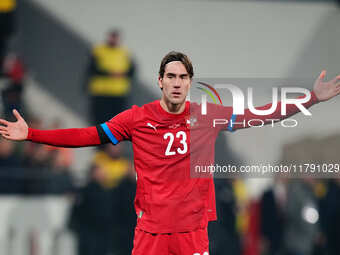 Dusan Vlahovic of Serbia  looks on during the Nations League Round 6 match between Serbia qnd Denmark at Dubocica Stadium, Leskovac, Serbia...