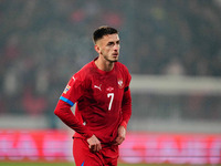 Aleksa Terzic of Serbia  looks on during the Nations League Round 6 match between Serbia qnd Denmark at Dubocica Stadium, Leskovac, Serbia o...