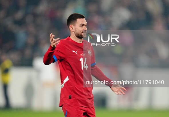 Andrija Zivkovic of Serbia  looks on during the Nations League Round 6 match between Serbia qnd Denmark at Dubocica Stadium, Leskovac, Serbi...