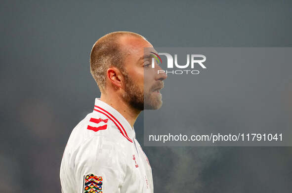 Christian Eriksen of Denmark  looks on during the Nations League Round 6 match between Serbia qnd Denmark at Dubocica Stadium, Leskovac, Ser...