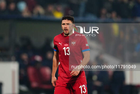 Milos Veljkovic of Serbia  looks on during the Nations League Round 6 match between Serbia qnd Denmark at Dubocica Stadium, Leskovac, Serbia...