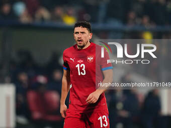 Milos Veljkovic of Serbia  looks on during the Nations League Round 6 match between Serbia qnd Denmark at Dubocica Stadium, Leskovac, Serbia...