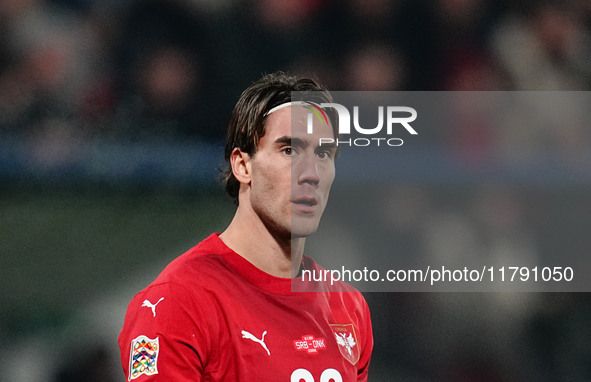 Dusan Vlahovic of Serbia  looks on during the Nations League Round 6 match between Serbia qnd Denmark at Dubocica Stadium, Leskovac, Serbia...