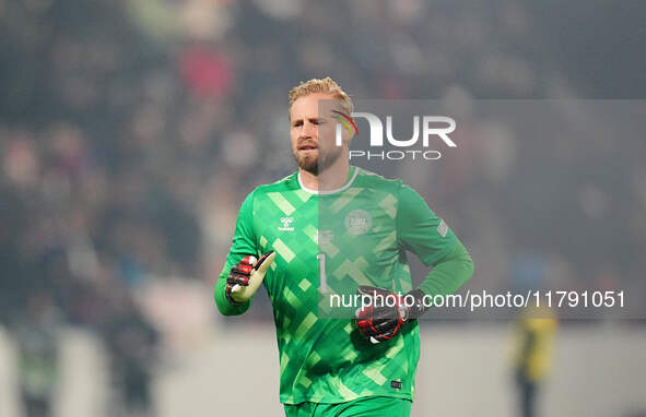 Kasper Schmeichel of Denmark  looks on during the Nations League Round 6 match between Serbia qnd Denmark at Dubocica Stadium, Leskovac, Ser...