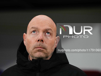 Brian Riemer of Denmark  looks on during the Nations League Round 6 match between Serbia qnd Denmark at Dubocica Stadium, Leskovac, Serbia o...