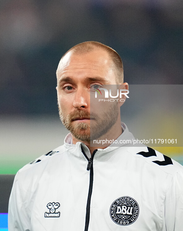 Christian Eriksen of Denmark  looks on during the Nations League Round 6 match between Serbia qnd Denmark at Dubocica Stadium, Leskovac, Ser...